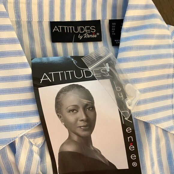 NWT Attitudes By Renee Striped Button Down Shirt Sz Small - Picture 4 of 6